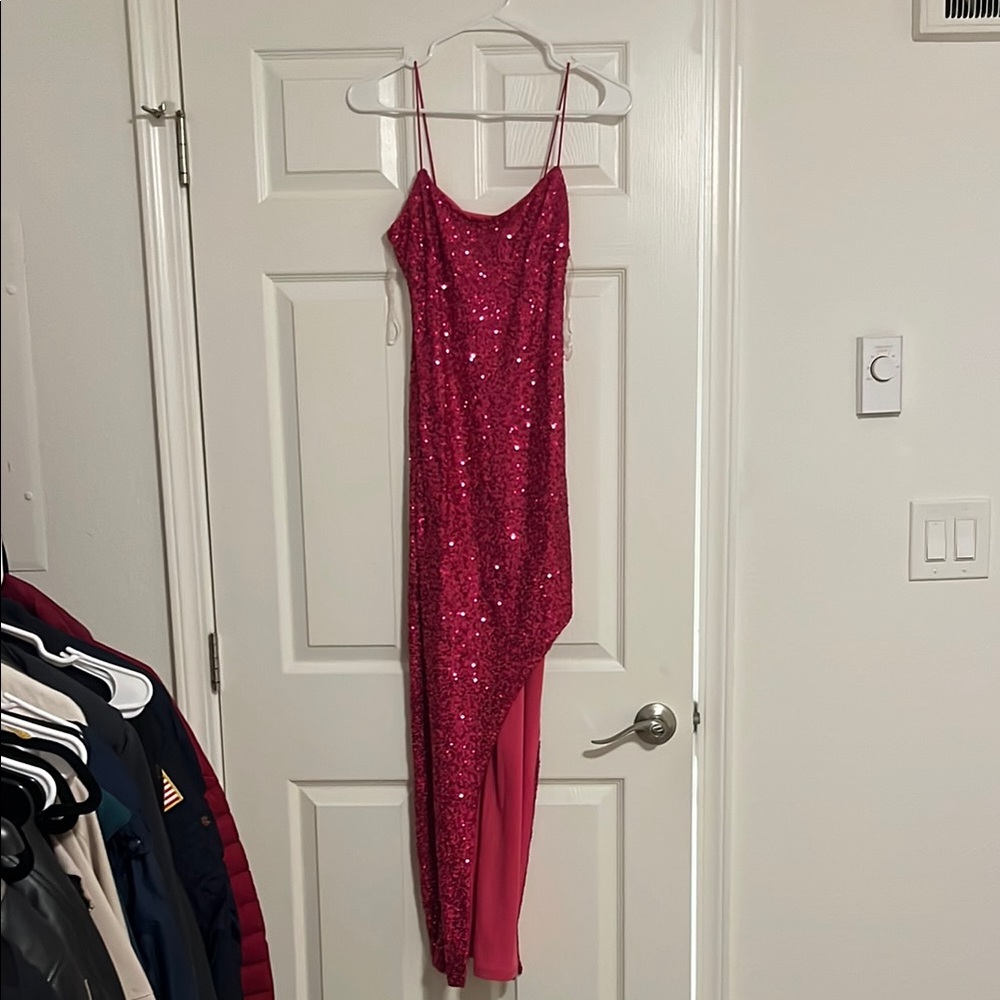 Pink Sequin Asymmetrical Dress